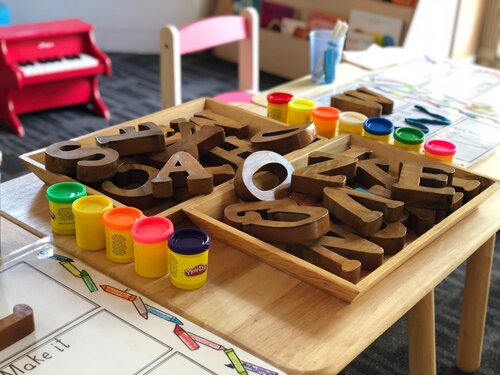 table with letter blocks