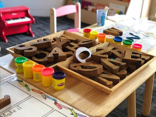 table with letter blocks
